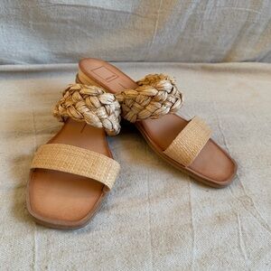 Dolce Vita Braided Raffia Slides Size 8 Tan Woven Straw Flat Sandals Beach Boho